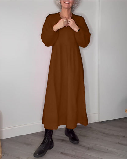 Blandine | Robe Midi Élégante avec Col en V et Manches Longues