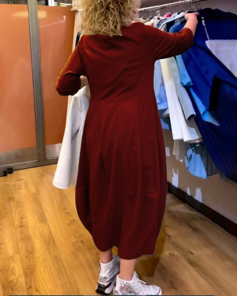 Chantal | Robe Élégante à Col Rond et Manches 3/4