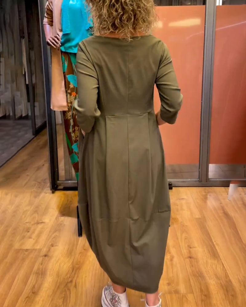 Chantal | Robe Élégante à Col Rond et Manches 3/4