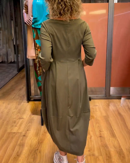 Chantal | Robe Élégante à Col Rond et Manches 3/4