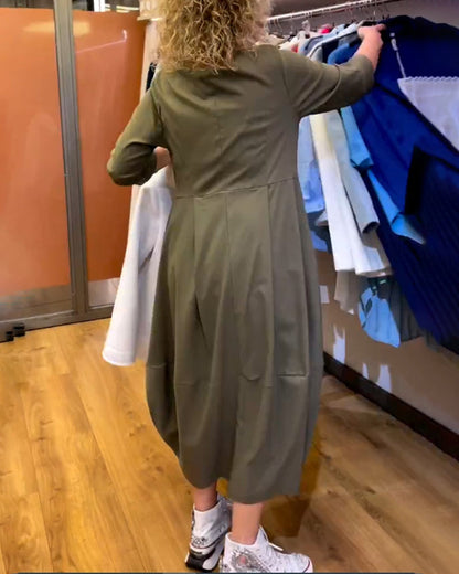 Chantal | Robe Élégante à Col Rond et Manches 3/4